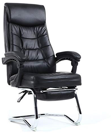 Computer Stuhl High Back PU-Leder Schreibtischstuhl mit Fußbank Reclining Bürostuhl Bogen Fuß eingebaute Feder Sitztasche Ergonomische Computer Stuhl for Büro Besprechungsraum (Color : Black)