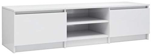vidaXL TV Schrank mit 2 Schubladen 2 Fächern Lowboard Fernsehtisch Fernsehschrank TV Möbel Sideboard Hochglanz-Weiß 140x40x35,5cm Holzwerkstoff