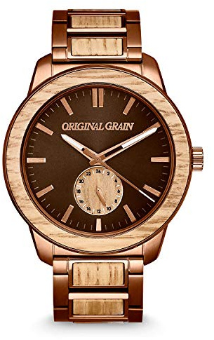 Original Grain Whiskey Espresso Barrel Watch 46mm – Wooden Watch for Men Crafted from Reclaimed Whiskey Barrels – 316L Stainless Steel, Scratch-Resistant, 5ATM Water Resistant, Smooth Luxury Gift