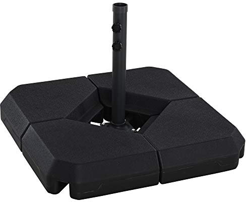 Outsunny Base para Sombrilla de Ø48 mm con 4 Pesos Rellenables de Agua o Arena de 60L Soporte de Sombrilla en Forma de Cruz con Tubo de Acero 80x80x56 cm Negro