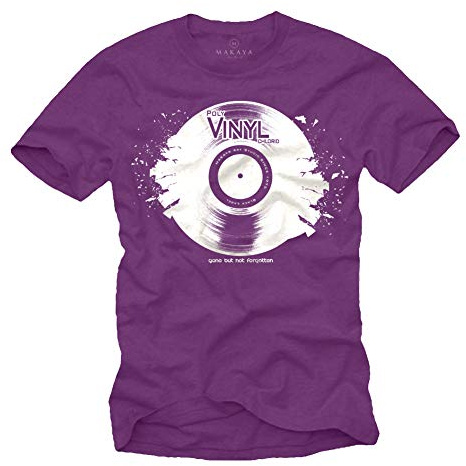 Makaya T-Shirt Homme Musique Dessin Vintage Vinyl Record Cadeau Hip Hop Violet XL