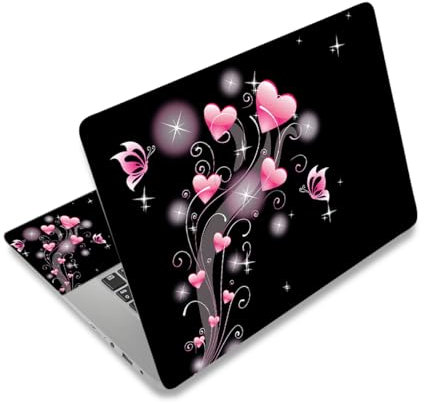 Laptop Haut Aufkleber Aufkleber, 12 13 13,3 14 15 15,4 15,6 Zoll Laptop Vinyl Haut Aufkleber Abdeckung Art Protector Notebook (2 Handgelenk Pad enthalten), wasserdicht abnehmbar, Rosa Herzen