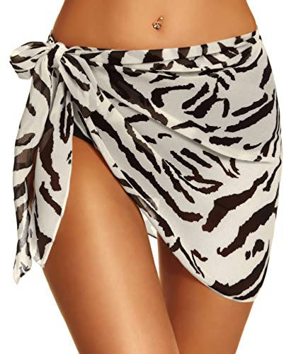 Badeanzug für Damen, Sarong, Strand-Bikini, durchsichtig, kurzer Rock, Chiffon-Schal für Bademode, Mit Zebramuster, X-Large