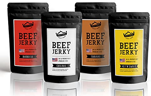 Craftsman Beef Jerky Probierpack | Set 4 x 50g (200g) | ORIGINAL, BBQ, TERIYAKI, HOT & SWEET | Trockenfleisch aus Deutschland - Bayern | American Jerky Beef Mix | Meat Snack MADE IN GERMANY