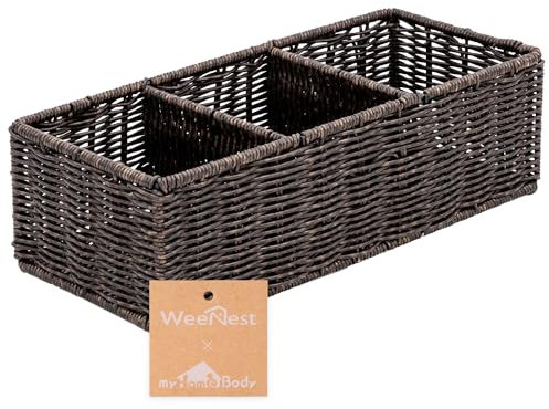 myHomeBody Weidenkorb mit 3 Fächern, gewebte Körbe zum Organisieren, Organizer und Aufbewahrung, Aufbewahrungskorb, WC-Tankkorb, Badezimmer-Theken-Organizer, Rustikales Braun, 1 Stück