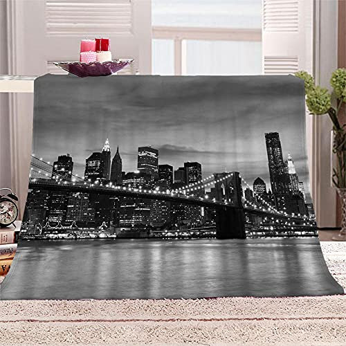 WJYMJJ Flanelldecke Kuscheldecke Graues New York City 3D Drucken Wohndecke Weiche Warm Decke Microfaser Flanell Sofadecke Tagesdecke 130x150 cm