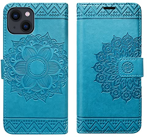 Hülle Kompatibel mit Apple iPhone 13 Mini | Klapphülle Schutzhülle mit Kartenfächer Kompatibel für iPhone 13 Mini | Magnetverschluss Flip Case | Blau