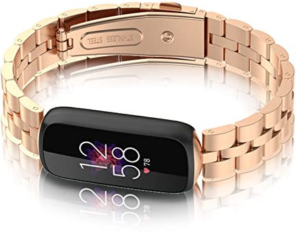 AireWiki Metall Armband Kompatibel mit Fitbit Luxe Watch Armband Edelstahl Für Herren Damen Ersatz mit Schnalle Elegant Uhrenarmband Für Fitbit Luxe (Roségold)