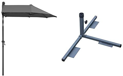 Schneider Sonnenschirm Salerno mezza, anthrazit, 150 x 150 cm rechteckig, 747-15, Gestell Stahl, 6 kg & Schneider Balkon-Plattenständer für Wegeplatten, 864-00, anthrazit, Stahl, 2 kg