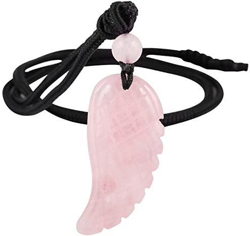 Nupuyai Kristall Stein Engelsflügel Anhänger Kette Damen Herren, Rosenquarz Flügel Anhänger Halskette Talisman Amulett Heilstein Kette für Reiki Heilung und Glück