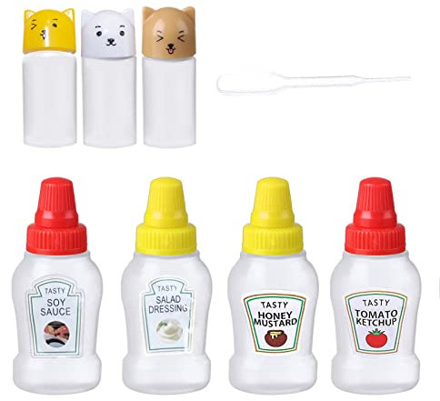 PW TOOLS Quetschflaschen, Sojasauce Flasche, Nachfüllbare Ketchup Honig Salat Behälter Flaschen, Tragbare Saucengläser, Lunchbox Dressing Spender, für Camping Büro Schule