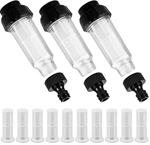 Vegena 3 filtri acqua tubo da giardino prefiltro acqua 3/4 pollici con 10 inserti filtro e 3 adattatori rapidi per idropulitrici ad alta pressione, pompa da giardino, irrigazione da giardino, camper