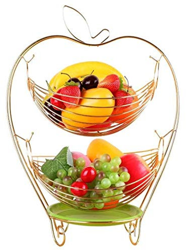 Générique Home Big wrist Golden Fruit Basket, Double-Layer Swing Storage Basket Fruit Bowl Living Room Decorative Plate Stainless Steel Drain Basket Candy Dish, Size [19times;33times;45cm] D