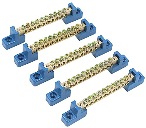 Oikabio Klemmen Block Blau Klemmen Schiene 10 Positionen Schraube Messing Klemme Erdung Streifen Sammel Schienen Block Packung mit 5 StüCk