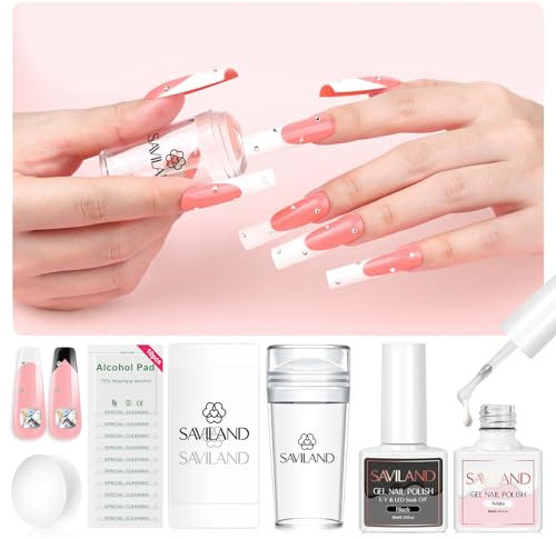 Saviland French Nails Stempel Set – Jelly Silikon Nagel Stempel und 2 Stück schwarz+weißer Nagelstempel Gel Nagellack mit Nagelschaber, Nagelkunst-Werkzeuge, Nagel Stempelset für French Nails