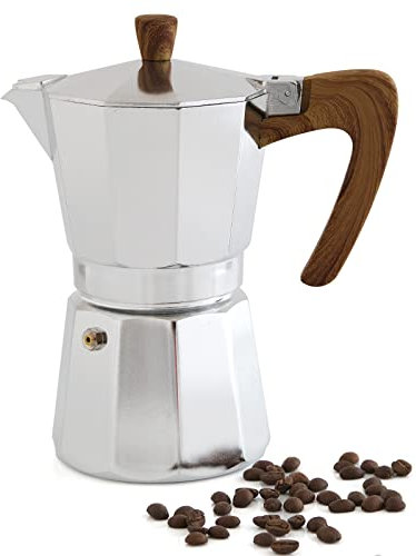 NEALMART Moka Pot - 6 tazas de café expreso plateadas, cafetera percoladora, cafetera italiana Greca para capuchino o latte, 300 ml