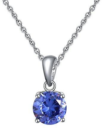 Bellitia Jewelry Geburtsstein Halskette Damen Anhänger in 925 Sterling Silber, Edelstein Schmuck Geschenk für Mutter Damen Frau Mädchen, Smaragd, Amethyst, Rubin, Saphir usw.