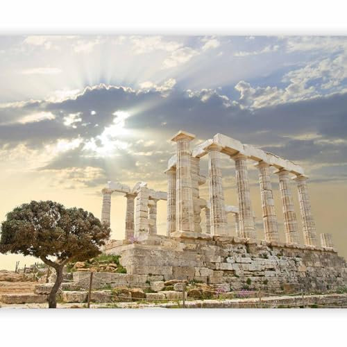 murando - Fototapete Premium-Vlies Griechenland 100x77cm Foto Tapete Schlafzimmer Wohnzimmer Vliestapete XXL Motivtapeten Bildtapete 3d Effekt Wand Dekoration Flur Architektur Tempel Sonne Sommer