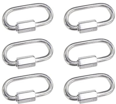 BuxiuGK 6Pcs M4 Quick Chain Links,304 Stainless Steel Heavy Duty D Shape Locking Quick Link Chain Connector Lock Screw Carabiner Max 70kg