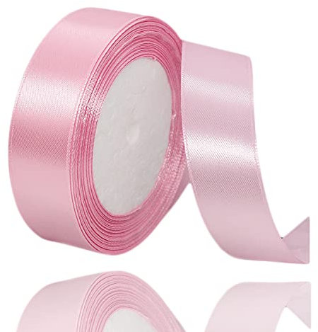 Ruban Satin Rose 20mm, 23 mètres Rubans de Tissu Couture Ruban Cadeau pour Décoration de Mariage, Emballage cadeau, Bouquet de fleurs, Artisanat DIY, Décoration gâteau d'anniversaire et Noël