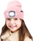ATNKE Kids LED beleuchtete Mütze mit Licht, USB Wiederaufladbare 4 LED Scheinwerfer wasserdichte Winterwärmer Strick Nachthüte mit leichten Jungen Mädchen/Light Pink