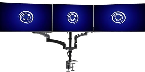 VIVO Triple Monitor Height Adjustable Desk Mount, 2 Pneumatic Arms, 1 Fixed, Counterbalance Stand, 17.6 lbs Weight Capacity per Screen, Max VESA 100x100, Fits up to 32 inch Screens, Black, STAND-V300G