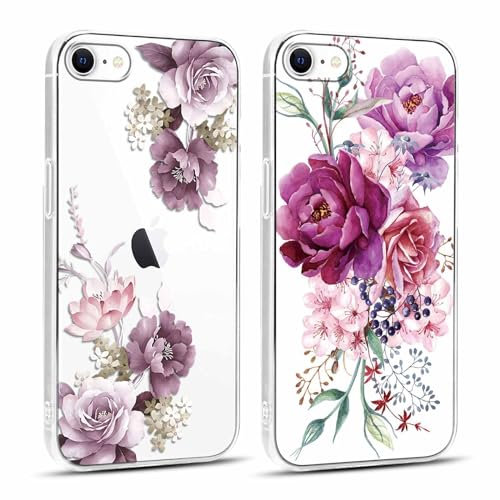 Yoedge 2 Stück Durchsichtig Handyhülle für iPhone 8/7 / SE 2020 / SE 2022 Hülle, Transparent Blumen Muster Frauen Mädchen Aesthetic, Case Weich Schlanke Silikon Stoßfest Case 4,7