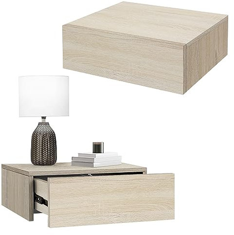 ML-Design 2er Set Nachttisch hängend mit 1 Schublade, Sonoma-Eiche, 46x30x15 cm, Holz, grifflos, Schwebender Nachtschrank, Wandmontage, Nachtkommode Wandregal Wandschrank Nachtkonsole Wandboard Regal