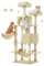 Feandrea Arbre à Chat, Hauteur 168 cm, avec 13 Griffoirs, 2 Plate-Forme, 2 Niches, Panier, Hamac, Pompon, Tissu Peluche, Multi-Niveaux pour Chat d'Intérieur, Beige PCT165M01