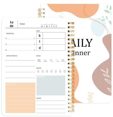 Planificador diario, cuaderno diario de lista de tareas con organizador de comidas, citas para el hogar, trabajo, escuela, 52 hojas, A5