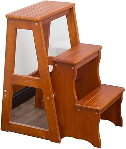 CATANK Klappbarer tragbarer Leiter-Tritthocker, Hochstuhl, Holzleiter, Treppe, Trittleiter, Massivholz, 3-stufig, verbreitert, Schuhbank, Aufbewahrungsregal, Haushalt, Küche, Schuhregal,