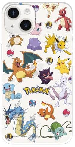 Schutzhülle kompatibel mit iPhone 15 Plus, offizielle Pokémon-Sticker, Poké-Ball und Poké-Ball, zum Schutz Ihres Handys, transparente Silikonhülle, flexibel, offizielles Lizenzprodukt von Pokémon