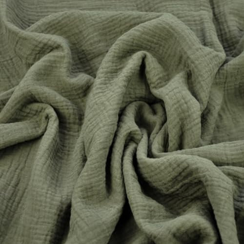 Textrend Doppelter Gaze-Musselin Stoffe Meterware - Stoff zum Nähen - Musselin - Weiches Antiallergisches Material - Textilien 1x1.45m - Stoffe Meterware (Olive)