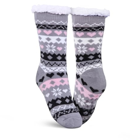 hemmy Haussocken - Stoppersocken mit Teddyfutter - Hüttensocken mit Anti-Rutsch-Sohle - ABS Norweger Socken Zopfmuster - Kuschelsocken Einheitsgröße