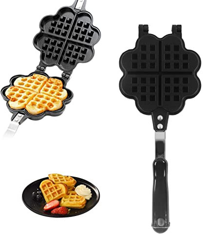 Topyond Double Sided Waffle Iron Flower Heart Shape Non Stick Waffle Maker 35x14cm