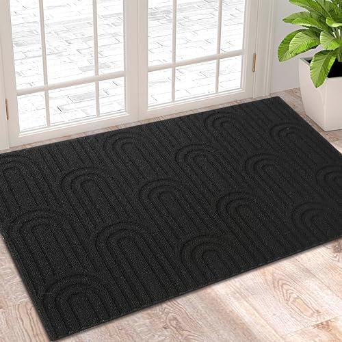 Carpet Runners for Hallways Non Slip Long 80x120cm Black Door Mat Indoor Dirt Trapper Heavy Duty Front Door Entrance Welcome Mat - Rubber Backed Washable Area Rug for Bedroom Laundry Room Kitchen Hall
