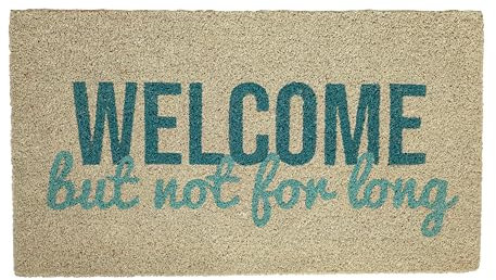Fisura – Original Fußmatte not for Long“ aus Kokosnuss mit Rutschfester PVC-Rückseite. Fußabtreter für den Hauseingang. Weiß-Blauer Fußabtreter. Handbemalt. Maße: 70 cm x 40 cm.