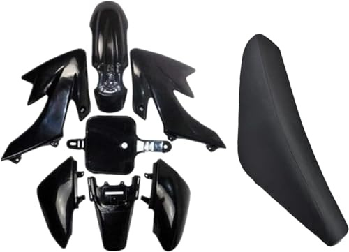 YC Yier Schwarzes Kunststoff-Set mit schwarzem Sitz für CRF50 XR50, chinesische 50 cc, 70 cc, 90 cc, 110 cc, 125 cc, SSR Coolster Taotao Dirt Pit Bike, Kotflügelverkleidungen, Ersatz-Kunststoff mit
