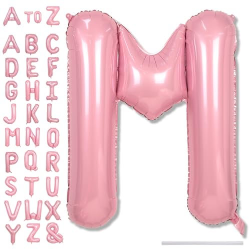 Palloncino rosa pastello da 101 cm, palloncini giganti in lamina con lettere dell'alfabeto M, palloncini in lamina rosa chiaro, palloncini autogonfianti con lettere M, lettere Mylar personalizzabili