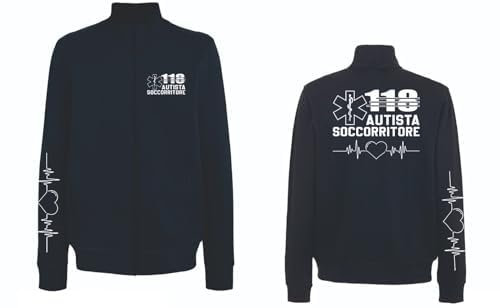 Felpa Unisex Full Zip - Autista SOCCORRITORE 118 Colore Scritta Personalizzato - Super vestibilità Top qualità (IT, Testo, XL, Regular, Regular, Nera)