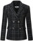 YYNUDA Veste en Tweed Femme Elegant à Manche Longue Blazer Elegant à Carreaux Revers Noir L