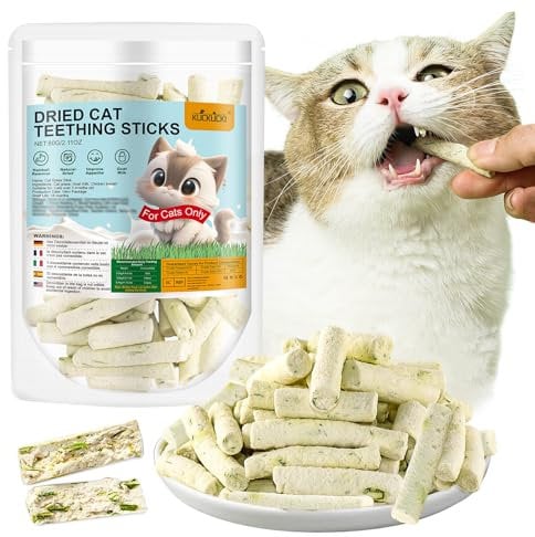 60g Bastoncini di Erba for Gatti, Snack per Gatti Erba da Gatto, Giocattolo Dentale per Gatti, Liofilizzato con Erba Gatta per la Pulizia dei Denti