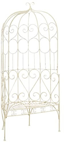 Makastle Gartenbank mit Pergola, Laubenbank Eisen Antik Sitzbank Rankhilfe Rosenbogen Parkbank Gartenmöbel, 95 x 54 x 200 cm Weiß