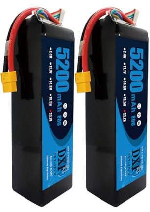 DXF 2 Paquet Batterie lipo 6s Haute Performance pour modèles rc - 5200mah, 22,2v, décharge 80c - lipo 6s Compatible Avions, hélicoptères, camions & Plus - Connexion xt60