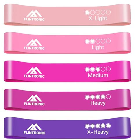 Flintronic Fitnessbänder [5er Set], 100% Naturlatex Fitnessband mit 5 Stufen, Trainingsband Fitnessband Resistance, Gymnastikband für Muskelaufbau Pilates Yoga