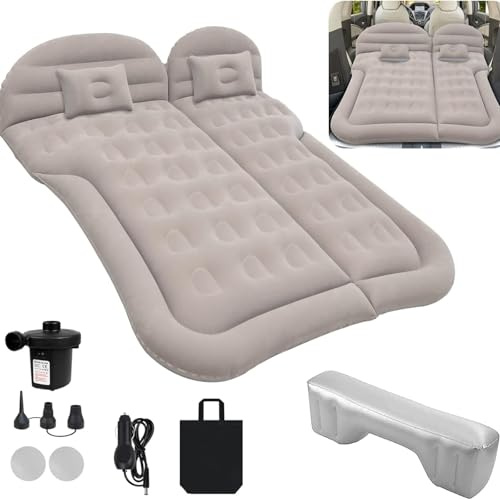 ARBGO Materasso ad aria per auto, con pompa ad aria e 2 cuscini, universale, per bagagliaio e SUV, campeggio, viaggi, esterni, 175 cm x 130 cm, grigio