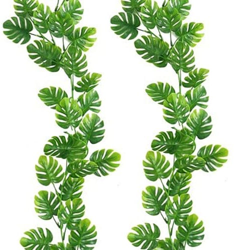 HTTYHT Artificial Plants Monstera Leaves 2Pcs Artificial Ivy Garland Fake Vines Hanging Plants Green Leaf Fake Plants for Wall Wedding Party Garden Office Bedroom Decoration Wreaths Ornaments