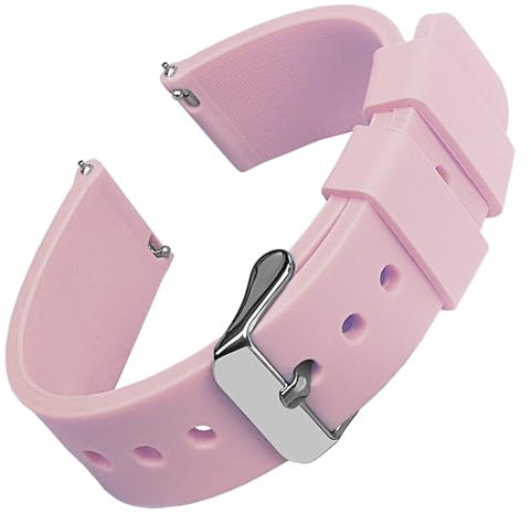 THBGTCNQ Bracelet de montre en silicone 14 mm, 16 mm, 18 mm, 20 mm, 22 mm, 24 mm, bracelet de montre en caoutchouc à dégagement rapide for montre intelligente, bracelet unisexe(Pale Rose 1,24mm)