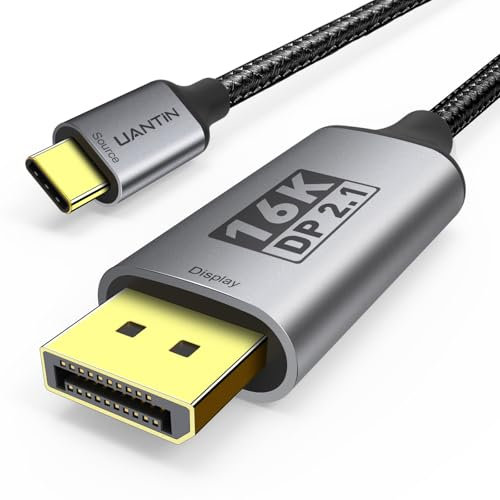 UANTIN USB-C to DisplayPort 2.1 Cable | 16K@30Hz 8K@120Hz 4K@240Hz 40Gbps Type C to Display Port Cord [Thunderbolt 3/4/5 Compatible] DP Cable for iPhone 16/15,Galaxy S24,MacBook Pro/Air,iPad - 10FT