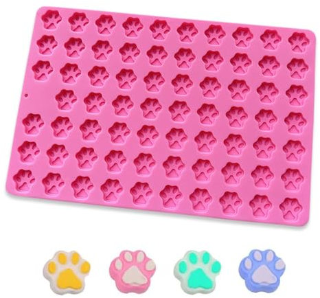 Backmatte Hundekekse Mini, 69 Mulden, Antihaftbeschichtet, Silikonformen Puppy Dog Paw Shaped, Silikon Formen für hundeleckerli, Lebensmittelecht, Für Schokolade,Gelee,Eiswürfel,Hundeleckerli